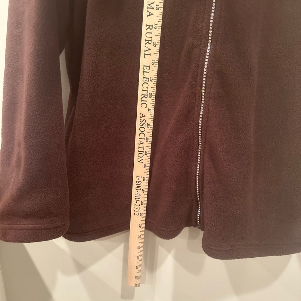Quacker Factory Chocolate Brown Fleece Hoodie with Embellished Zipper Cozy Sz L - Picture 5 of 10